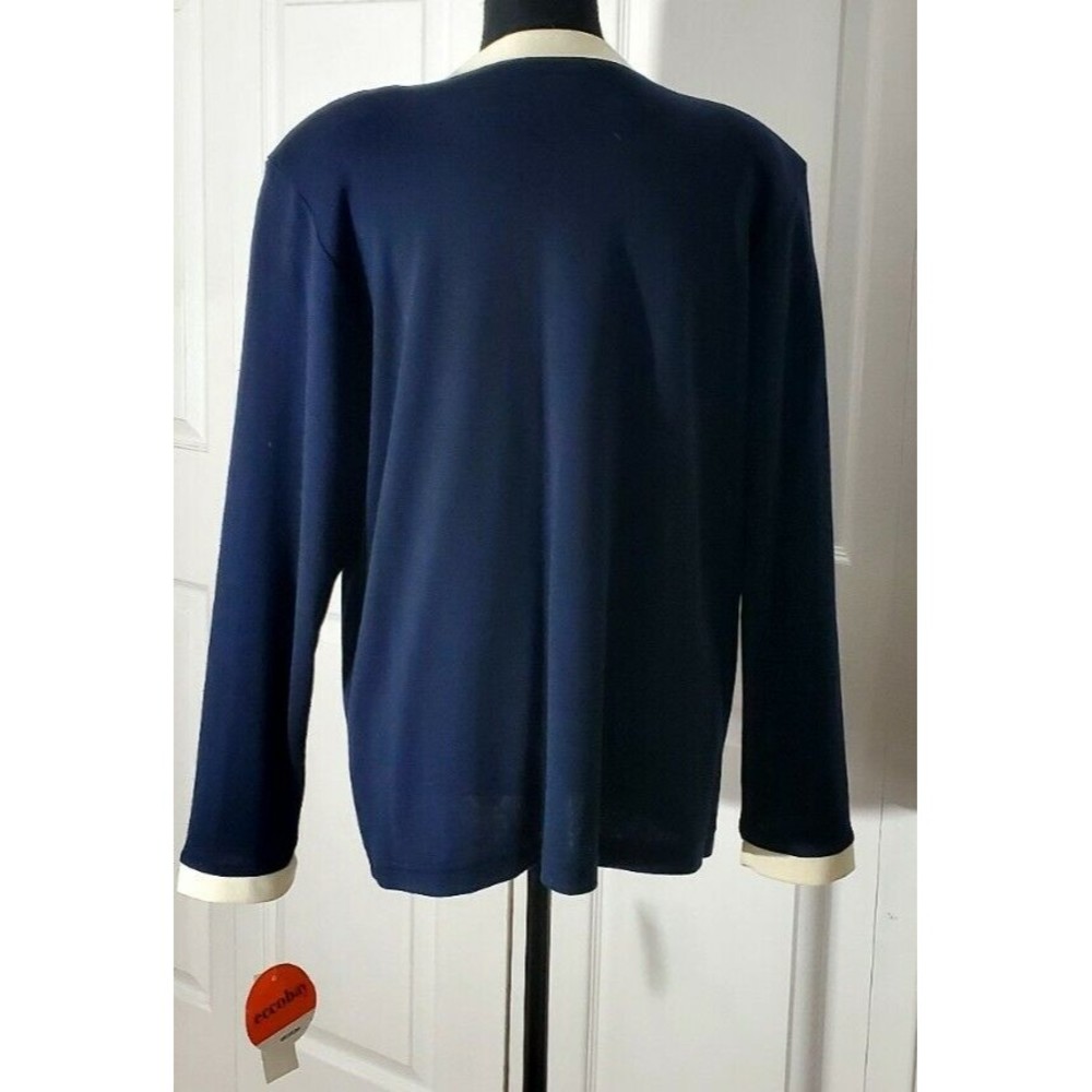 Eccobay Womens Sz M 2 in 1 Blue Ivory trim Sweater Long Sleeve Knit Top NWT - Picture 3 of 6